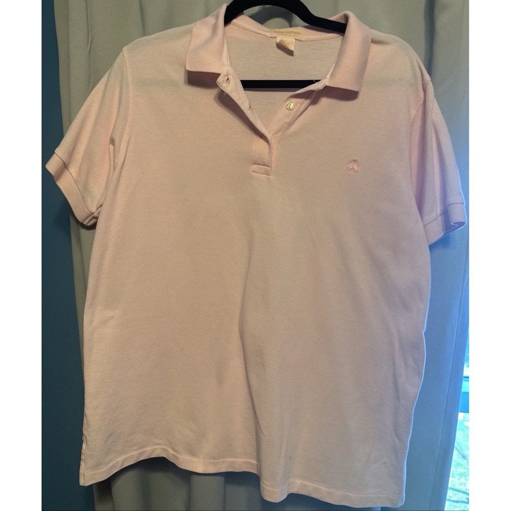 Brooks Brothers Men's 14/16 Pink Solid Knit Cotton Polo, Short Sleeve, Logo